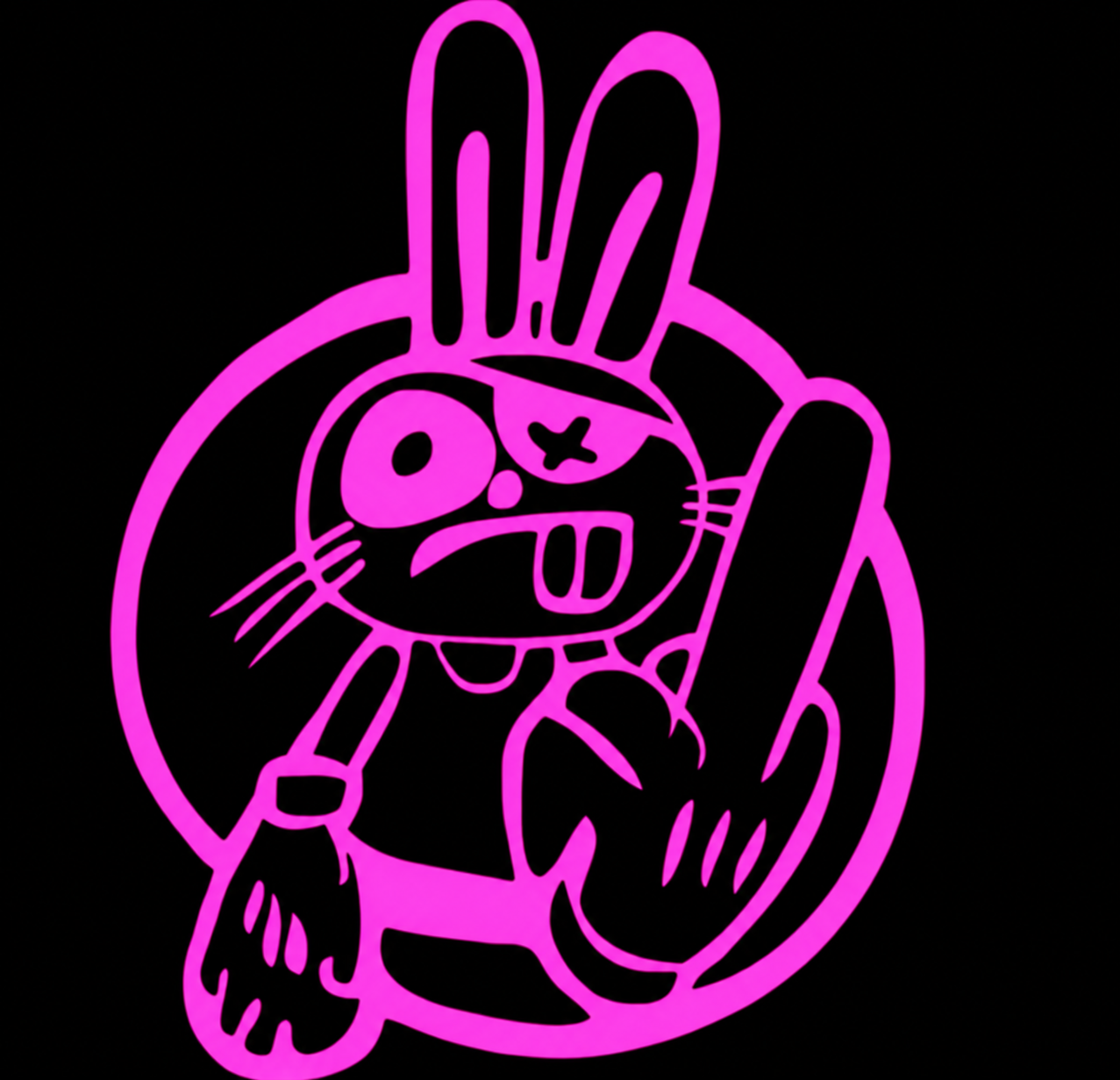 Original pink RATL rabbit giving the finger