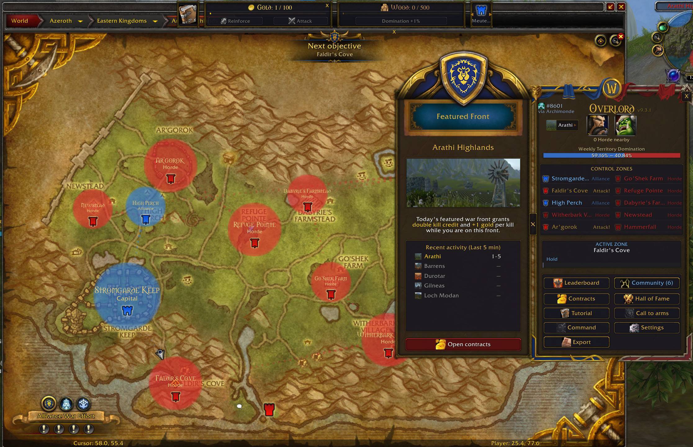 Official Overlord Forever screenshot showing the territory map and campaign panel.