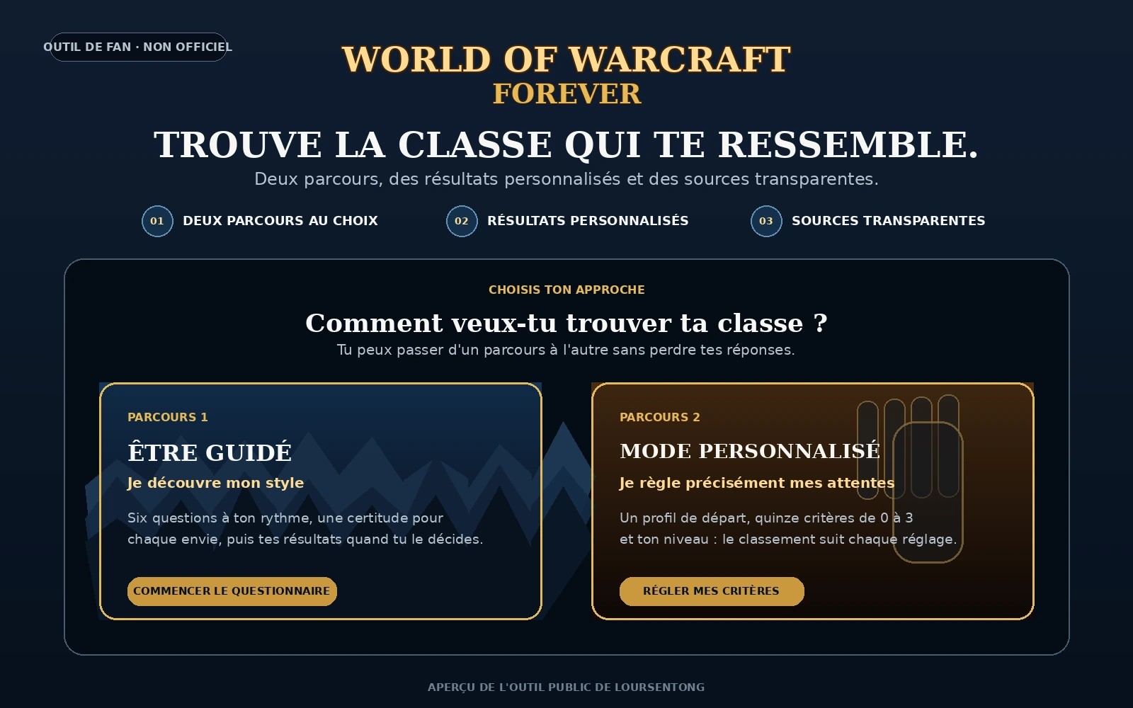 Preview of the WoW Forever class finder with guided and customised paths